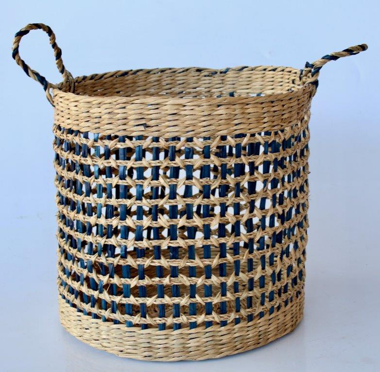 Set Of 3 Navy & Natural Woven Baskets